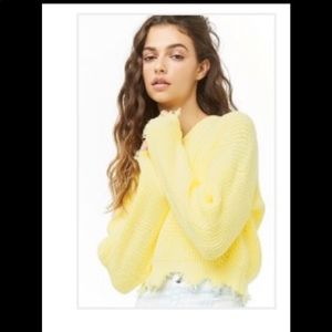 Yellow ribbed shark bite crop sweater